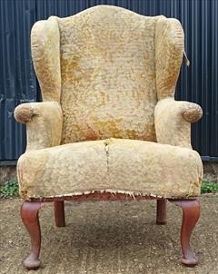 1920s Cabriole Leg antique Wing Chair 31w 46½h 28d _1.JPG